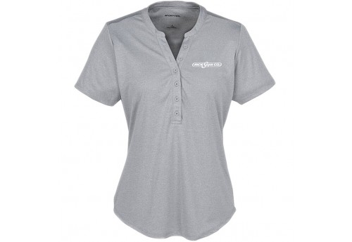 Women's Wicking Henley Light Heather Gray Embroidered
